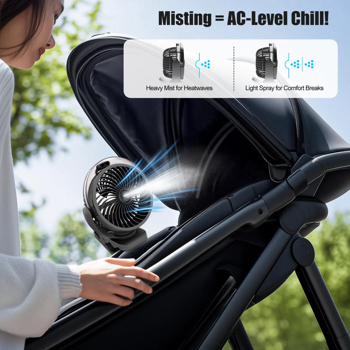 Misting Clip-On Fan for Golf Carts, Rechargeable
