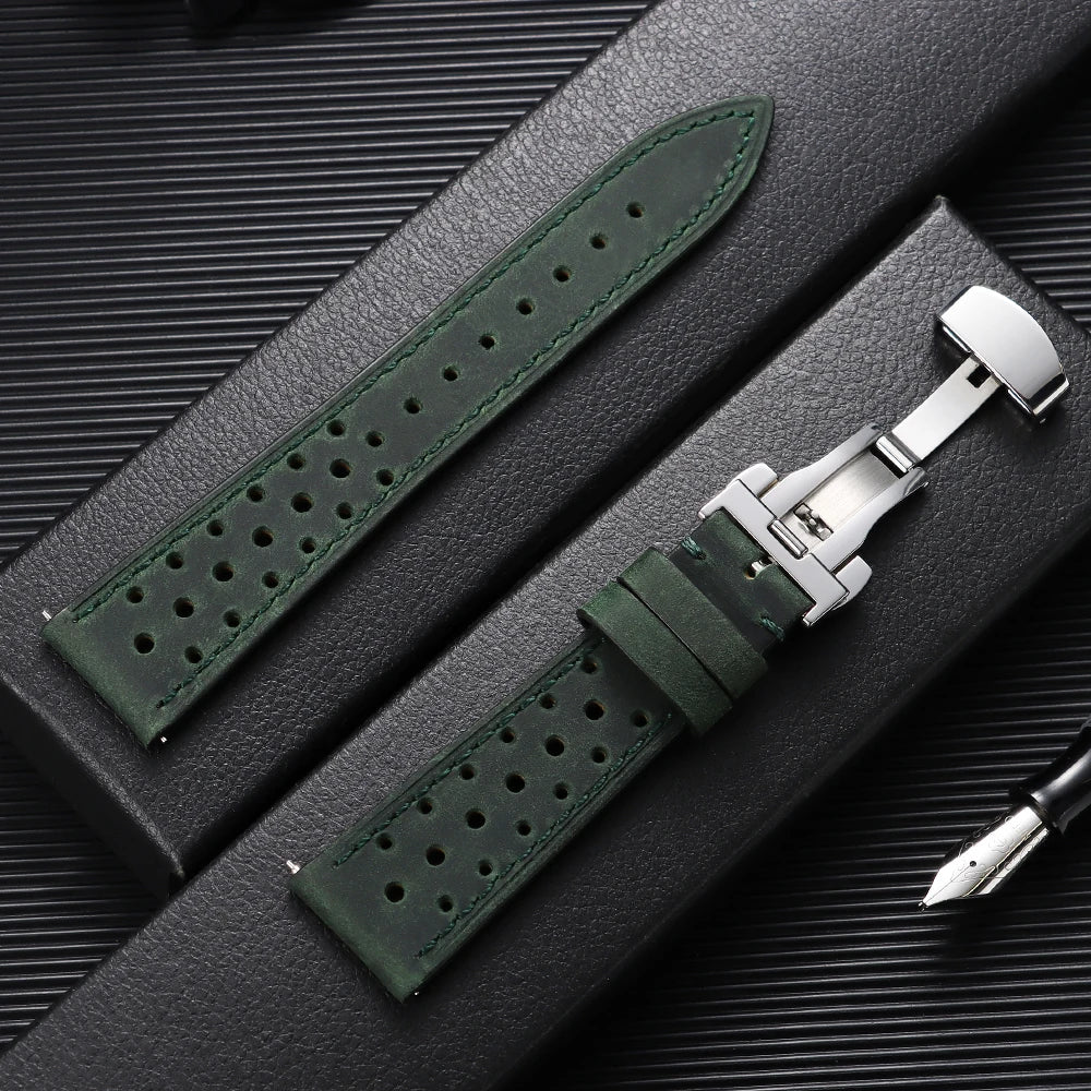 Garmin Perforated Racing Leather Band in Green