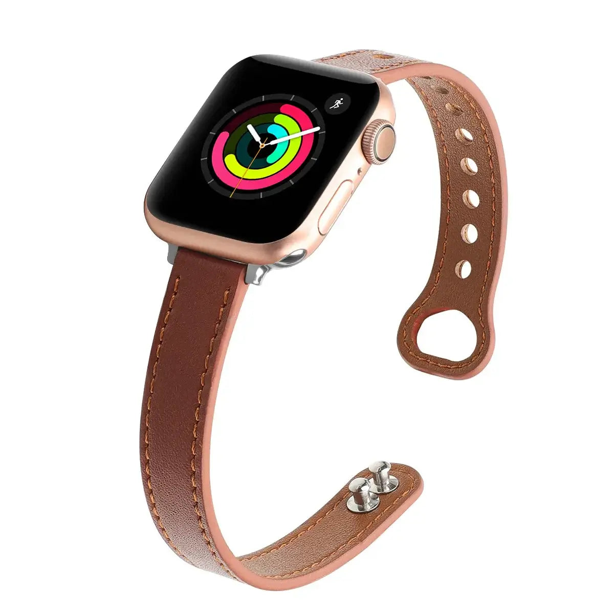 Thin leather Apple Watch band in rich brown, offering style and elegance for your smart watch. Click for more color options.