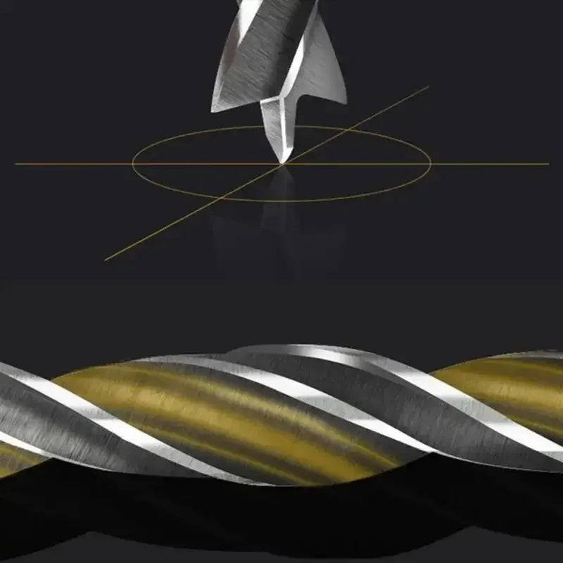 Brad point drill bit tip close-up