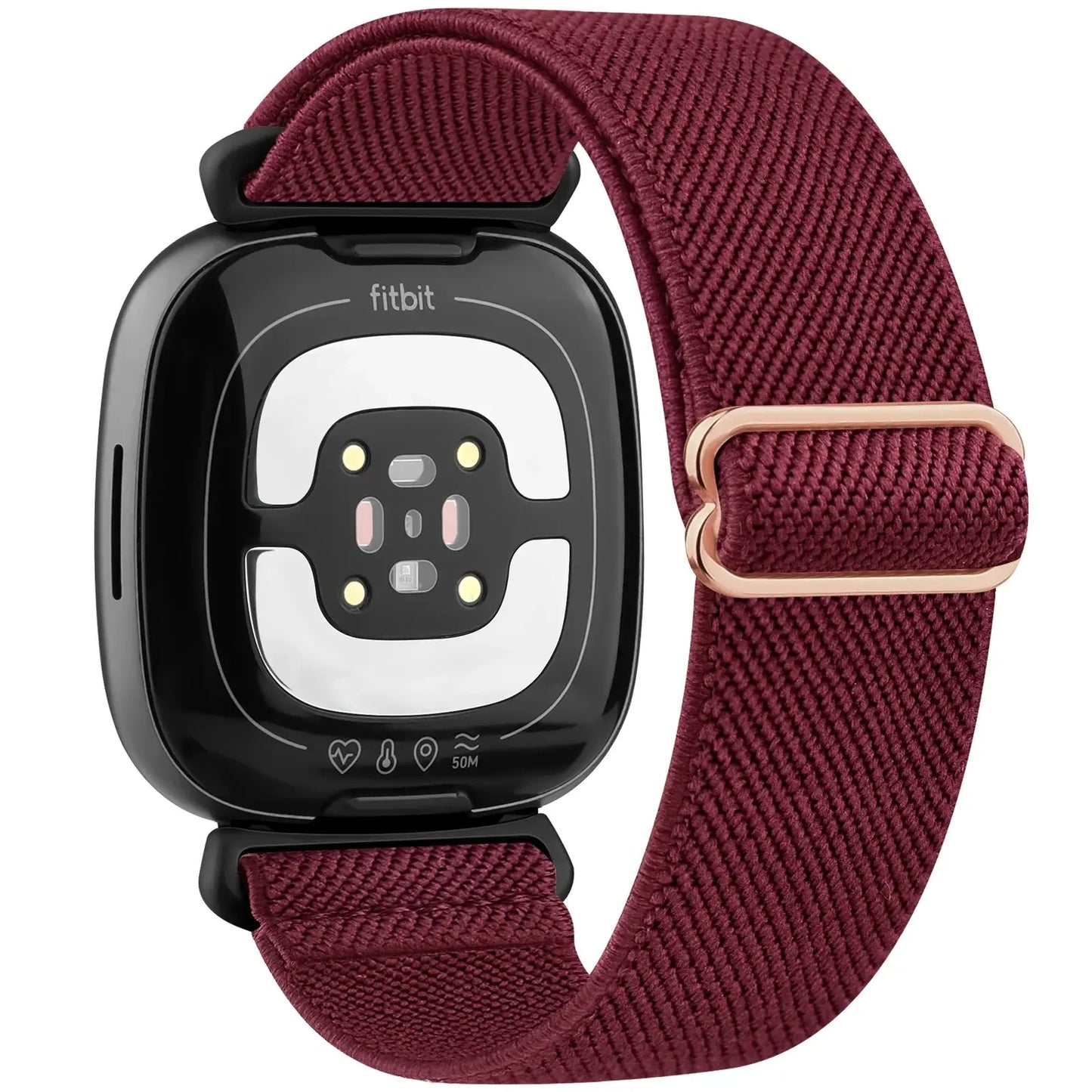 Burgundy nylon band for Fitbit Versa and Sense, combining style and comfort for the perfect wearable accessory.
