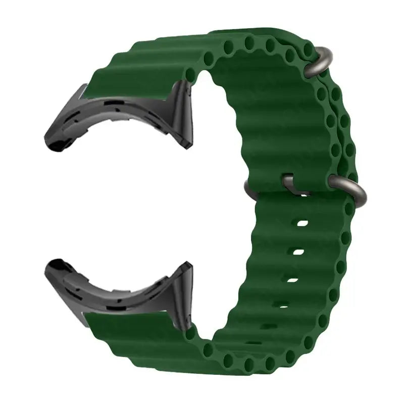 Silicone strap in dark green for Google Pixel watches, offering style and durability for everyday use.