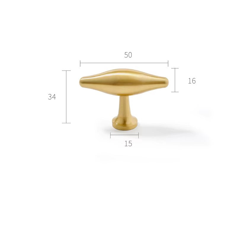 Arched solid brass T-bar cabinet knob size diagram, 50mm long