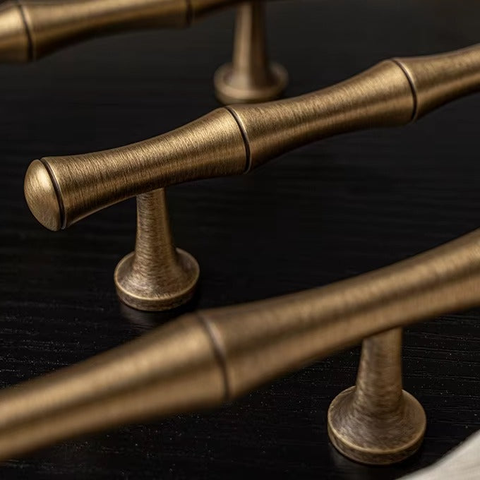 Bamboo solid brass cabinet pulls in antique brass