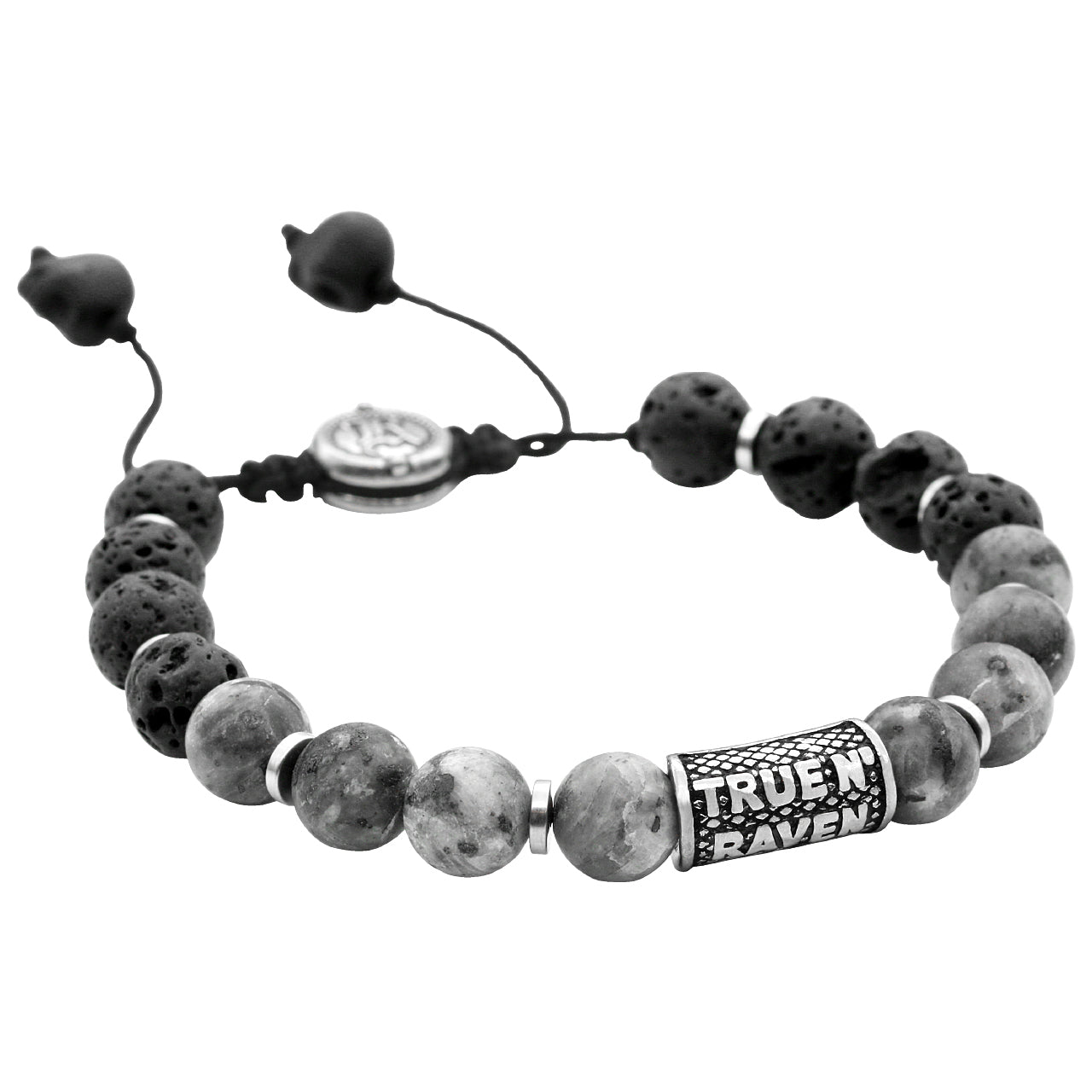 Black And Grey Beaded Adjustable Pull String Bracelet by Blue Asteria