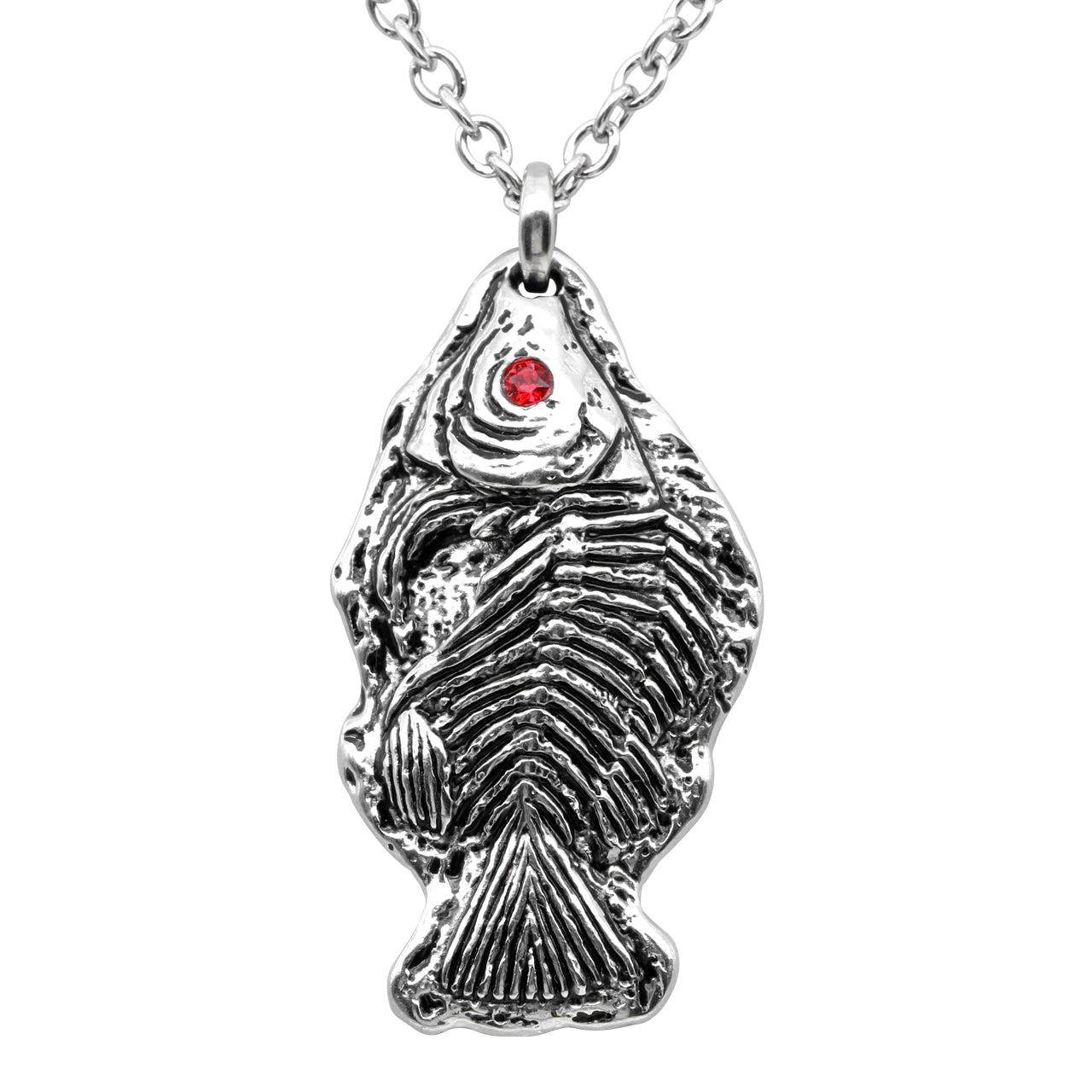 Fossil Fish Pendant Necklace With Red Crystal Eyes Charm by Blue Asteria