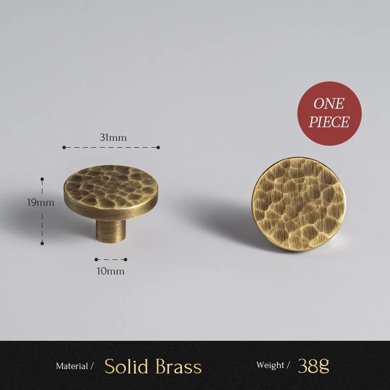 Hand-Hammered solid brass round cabinet knob size diagram, 31mm wide
