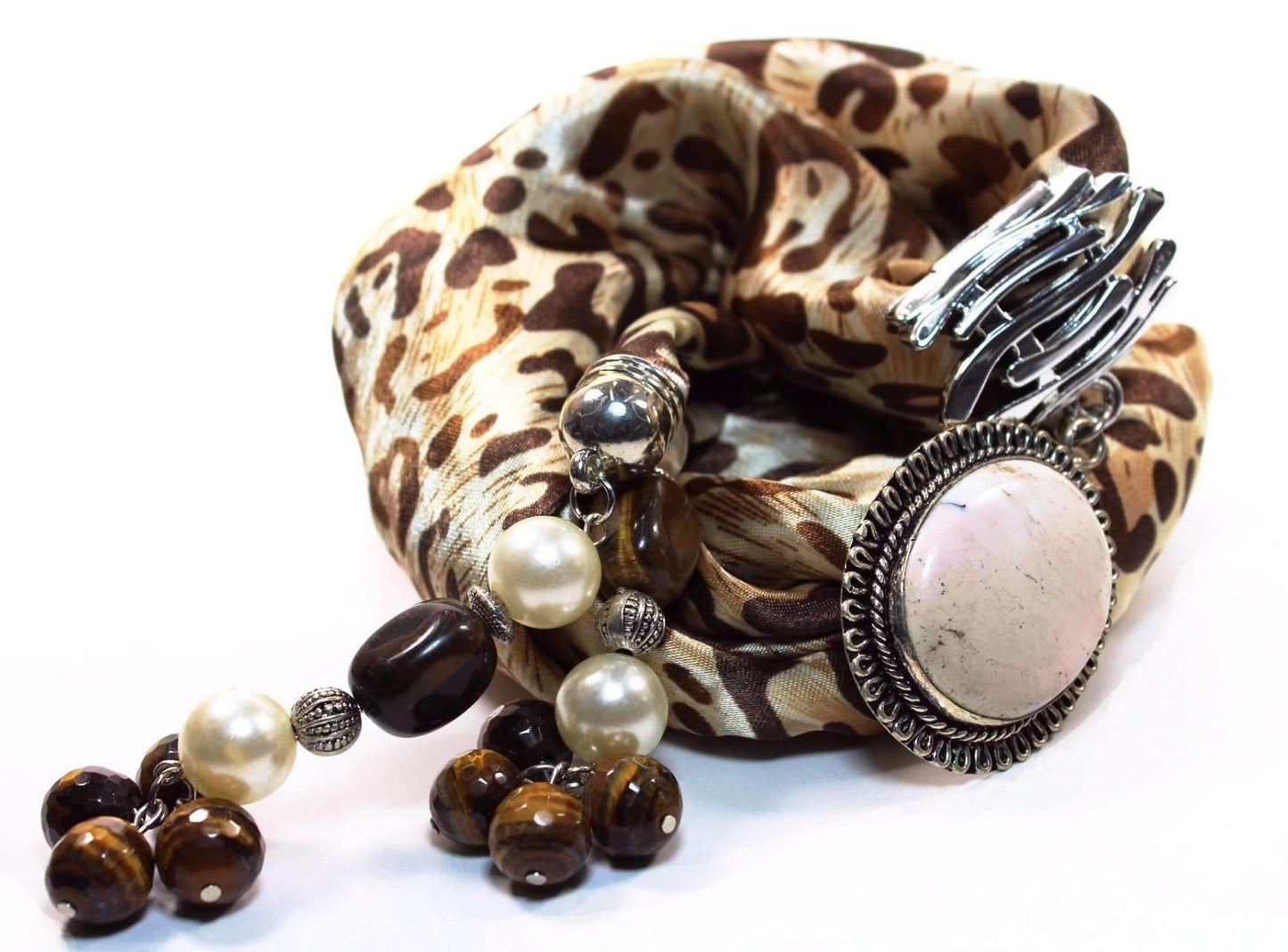 Leopard Print Pendant Scarf With Beads Tassel Accent by Silver Hestia
