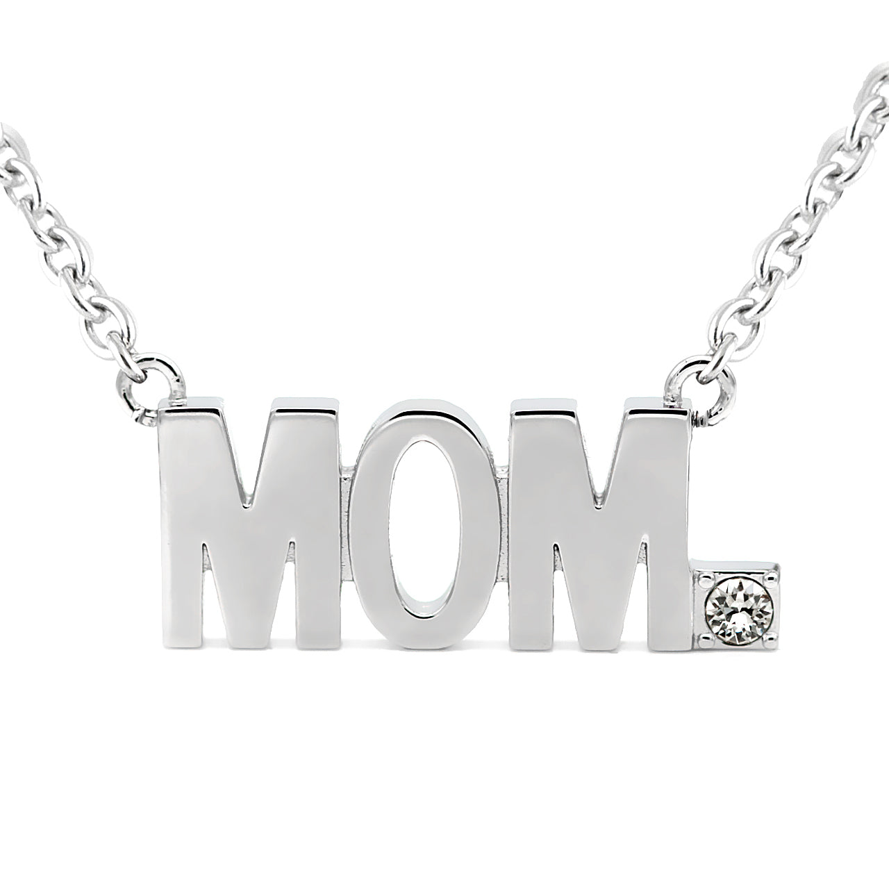 Mom Block Letter Pendant Necklace With Crystal Accent by Blue Asteria