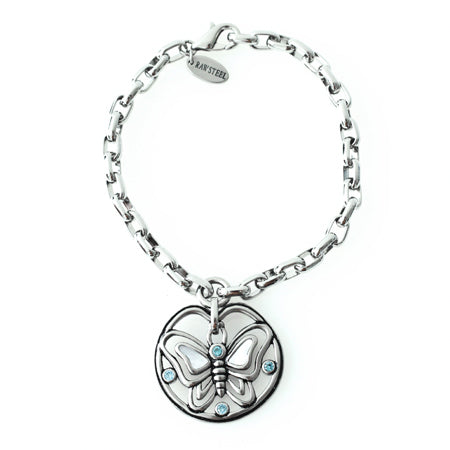 Silver Butterfly Charm Bracelet With Blue Crystal Accents by Blue Asteria