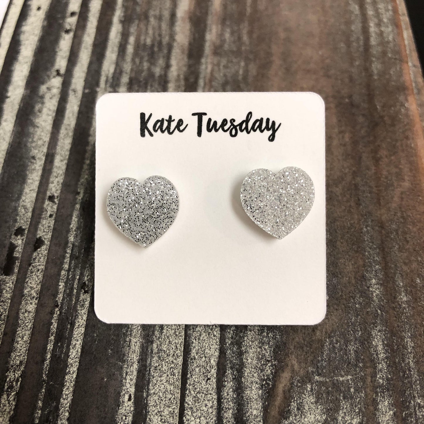 Silver Glitter Heart Stud Earrings For Women Everyday by Olive Felix