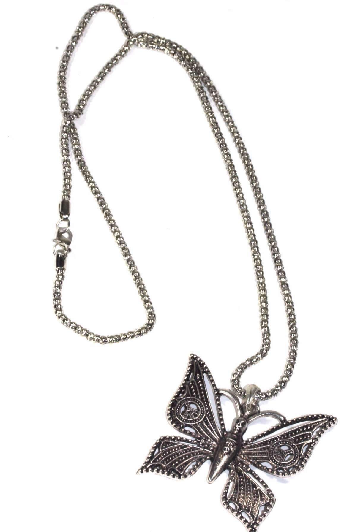 Skull Butterfly Wing Necklace Gothic Silver Pendant by Silver Hestia