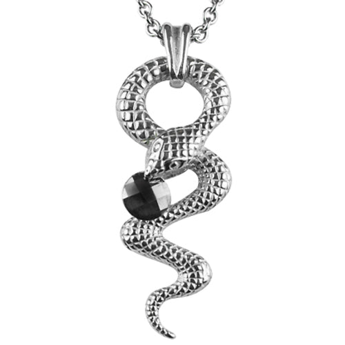 Stainless Steel Hematite Snake Pendant Necklace For Men by Blue Asteria