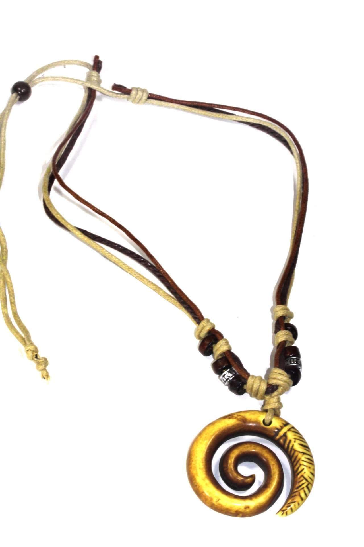 Tribal Spiral Boho Necklace Adjustable Leather Cord by Silver Hestia