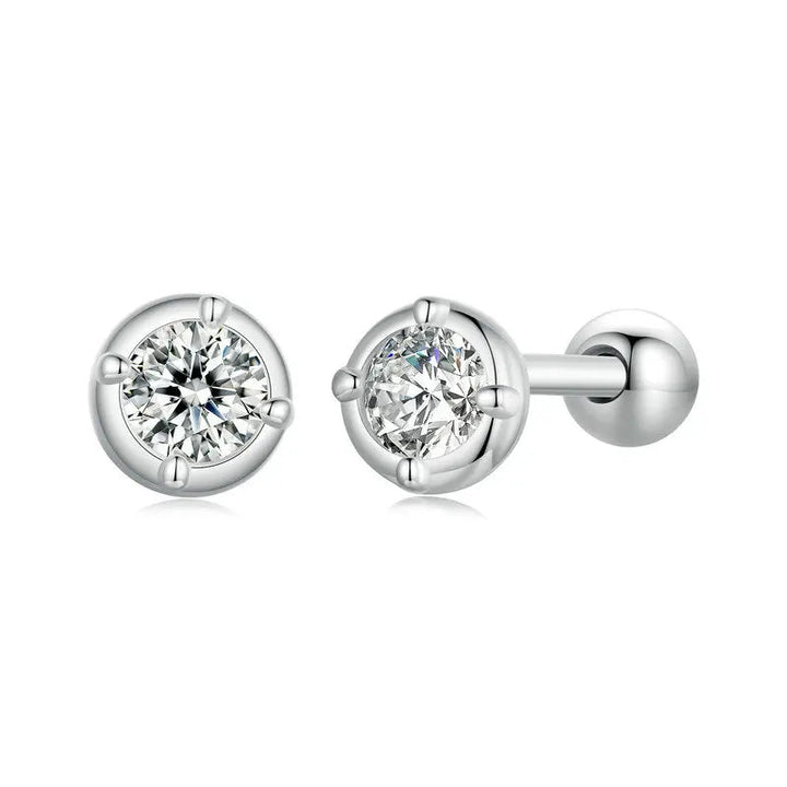 Round Bezel Moissanite Ball-Back Stud Earrings, Silver-Tone