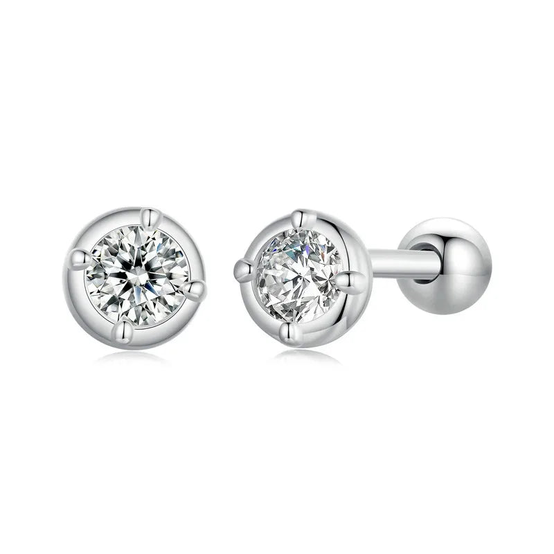 Round Moissanite Ball-Back Stud Earrings in Sterling Silver — Round setting option