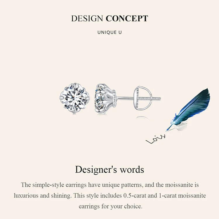 Openwork Moissanite Screw-Back Stud Earrings in Silver — Solitaire design
