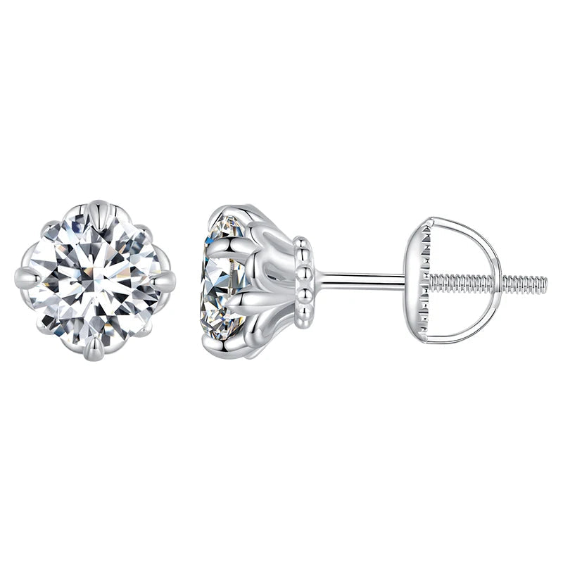 Openwork Moissanite Screw-Back Stud Earrings in Silver — Openwork basket and screw back