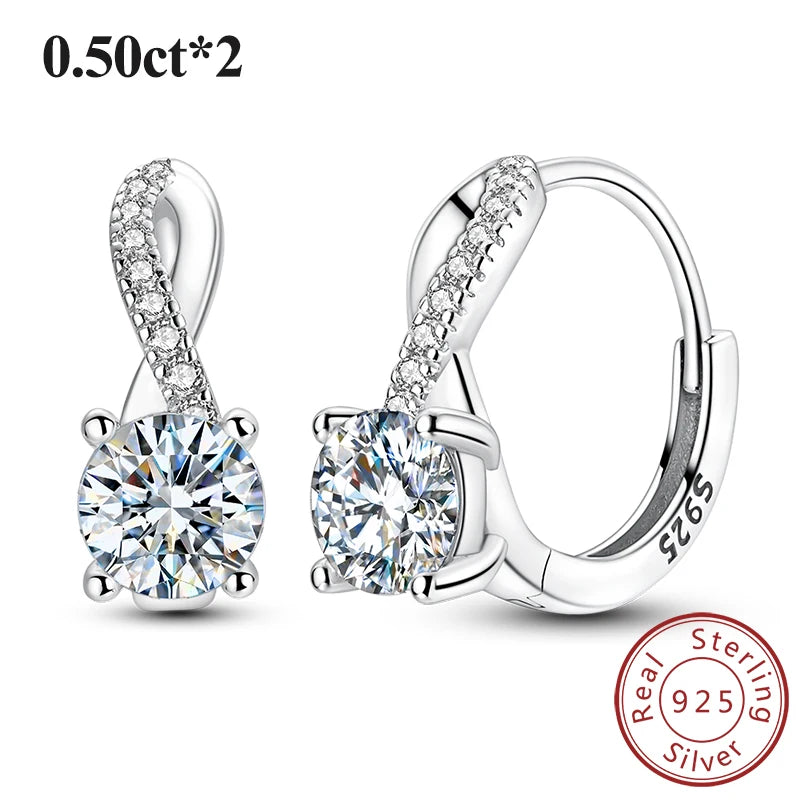 Crossover Moissanite Hoop Earrings in Sterling Silver — Silver crossover hoops