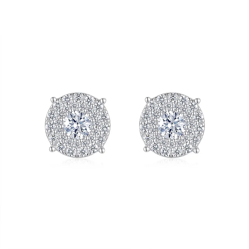 Cushion Halo Moissanite Stud Earrings in Sterling Silver — Halo pair from front