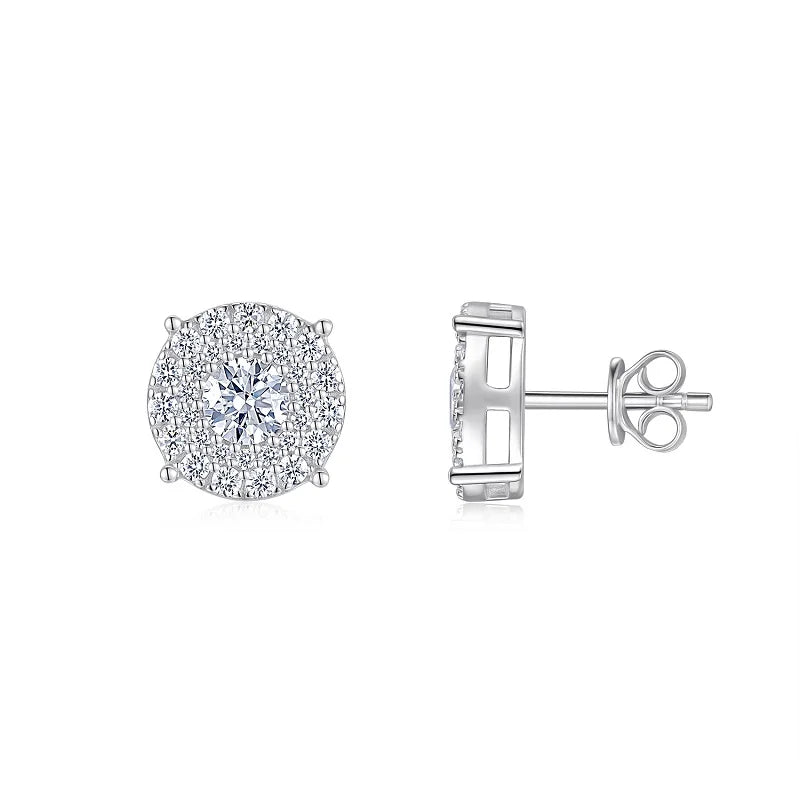 Cushion Halo Moissanite Stud Earrings in Sterling Silver — Post and setting profile