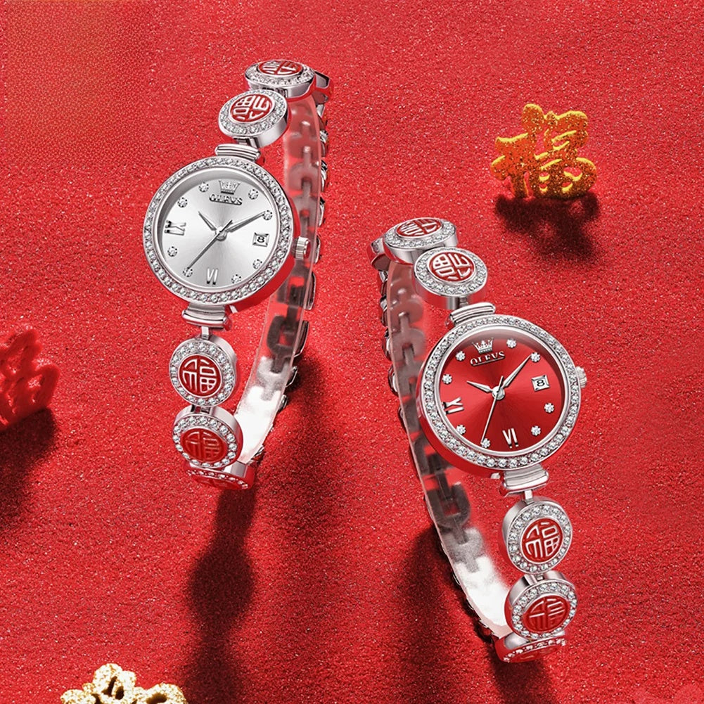 Women's Medallion Bracelet Crystal Quartz Watch — Two silver-tone medallion watches — BandsCo Straps