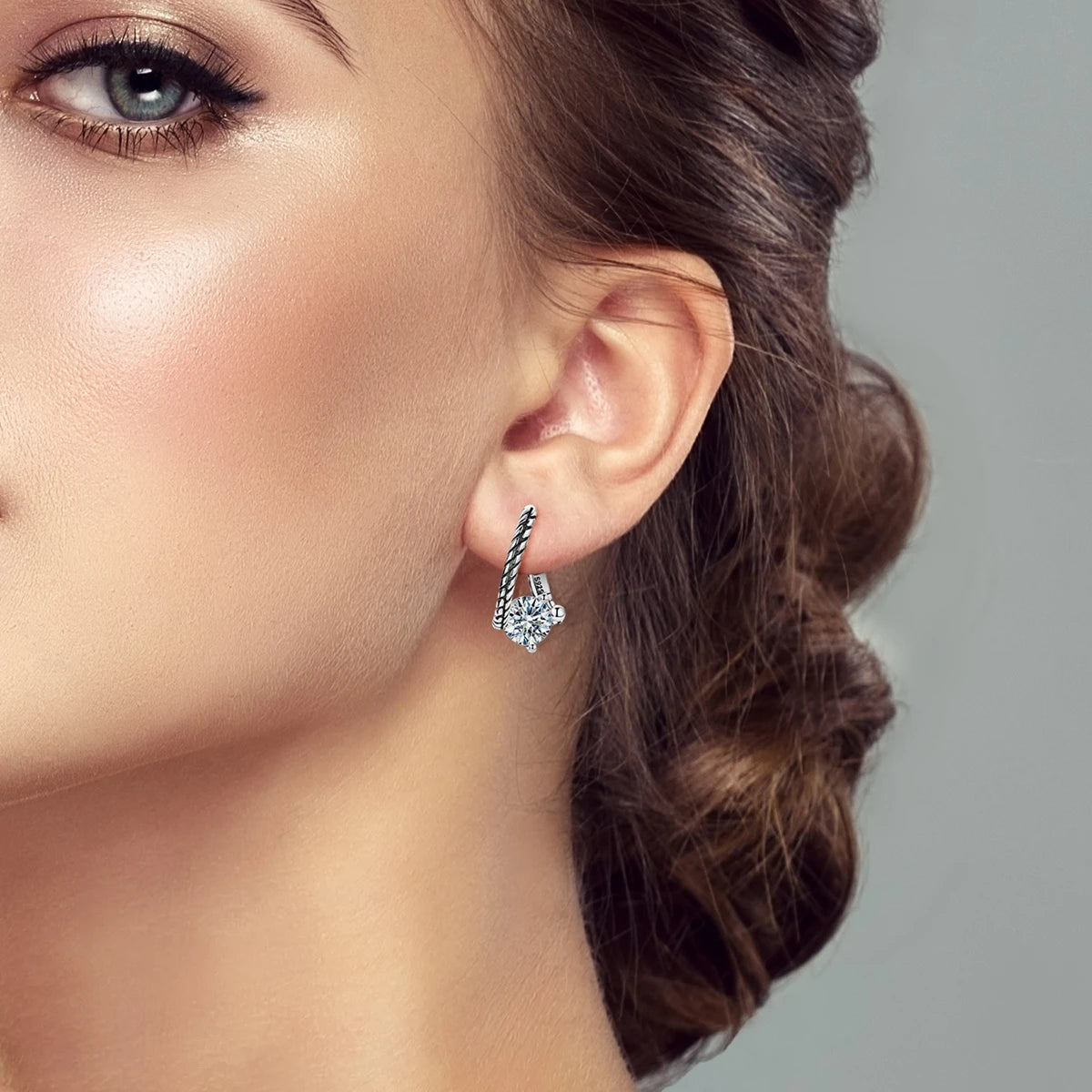Snake-Bone Moissanite Leverback Earrings in Sterling Silver — Earrings worn on the ear