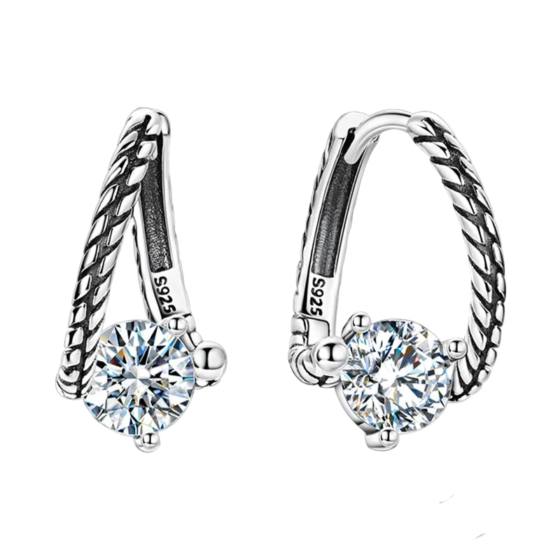 Snake-Bone Moissanite Leverback Earrings in Sterling Silver — Silver snake-bone hoops