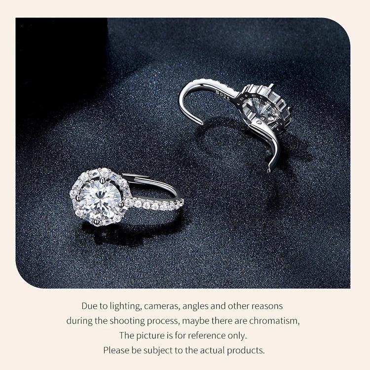 Round Halo Moissanite Leverback Earrings in Silver — Open leverback detail