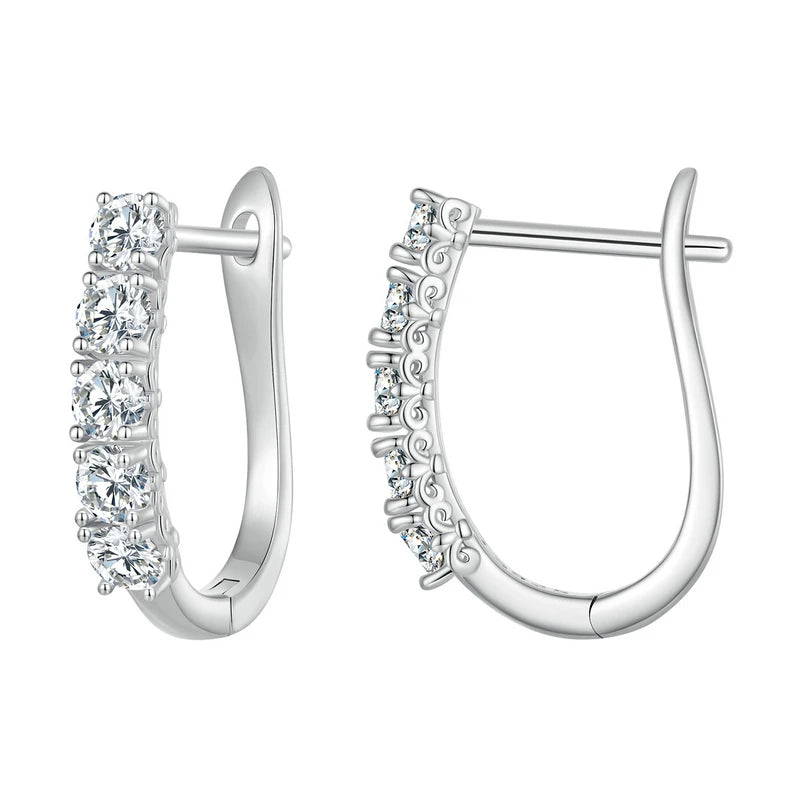 Five-Stone U-Shaped Moissanite Hoop Earrings in Silver - Silver fronts and hinged backs