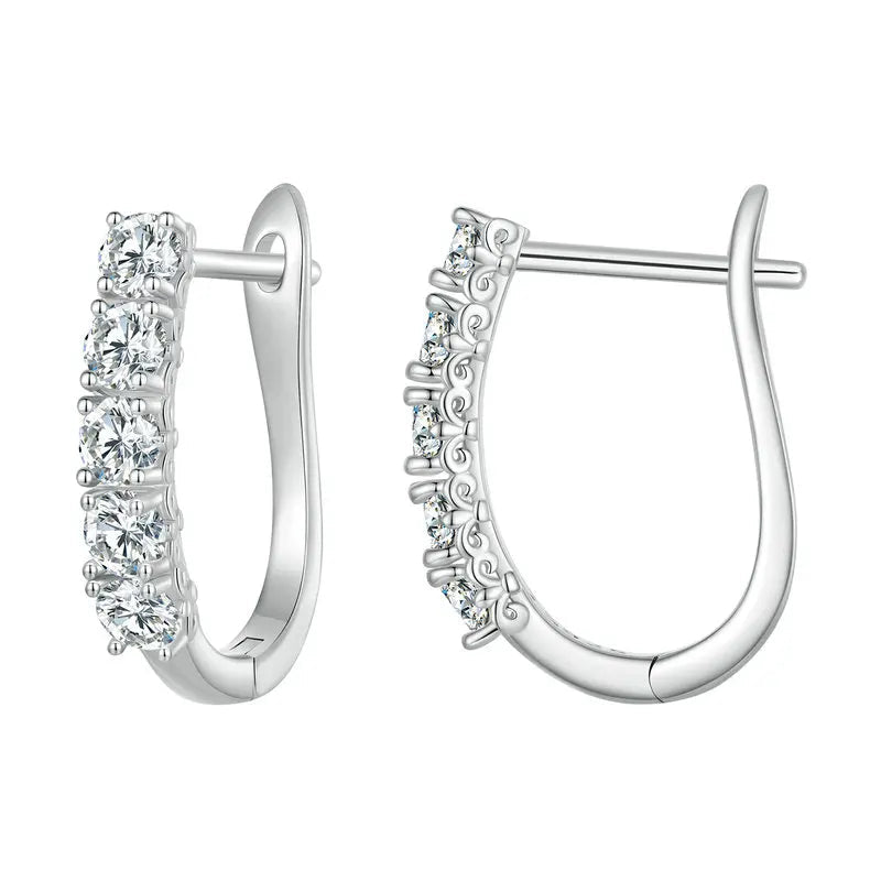 Five-Stone U-Shaped Moissanite Hoop Earrings in Silver - Silver U-shaped five-stone hoops