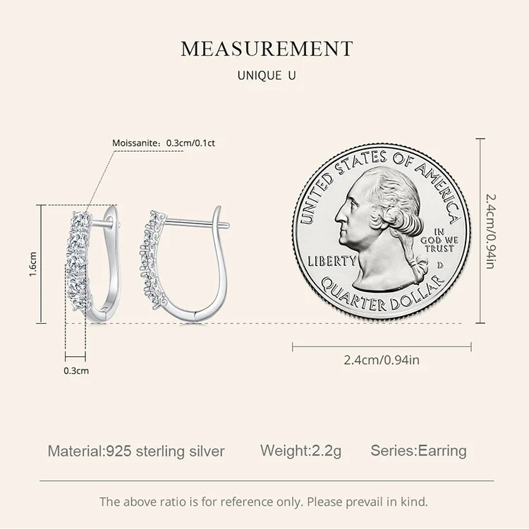 Five-Stone U-Shaped Moissanite Hoop Earrings in Silver - Stone and hoop scale comparison