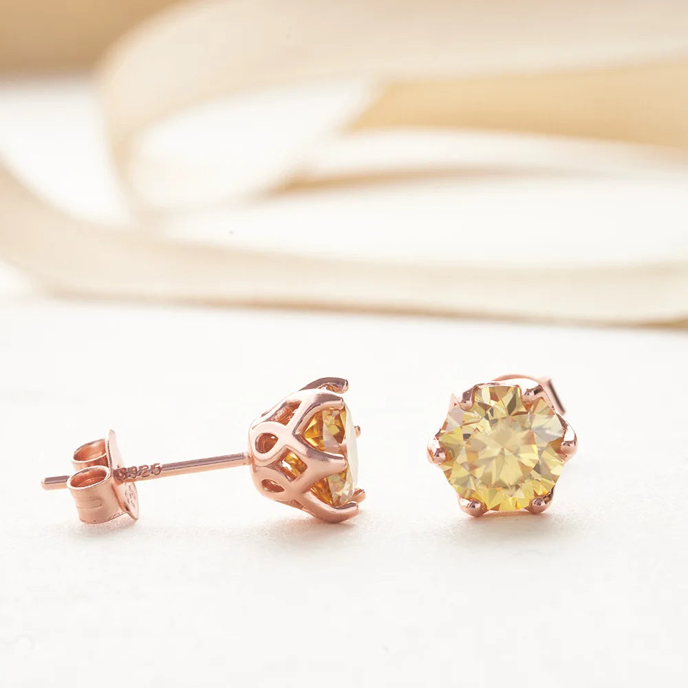 Colored Moissanite Stud Earrings with Openwork Settings - Openwork side views