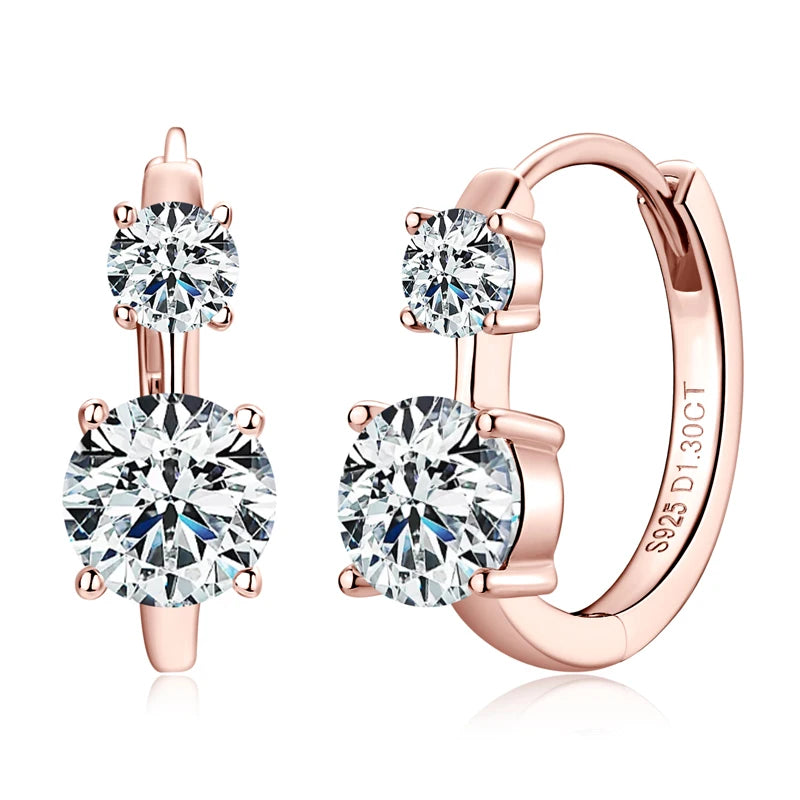 Graduated Two-Stone Moissanite Hoop Earrings in Sterling Silver — Rose Gold-Tone graduated stones
