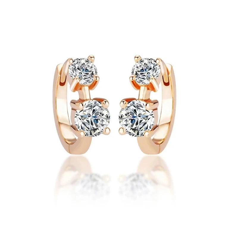 Graduated Two-Stone Moissanite Hoop Earrings in Sterling Silver — Rose Gold-Tone
