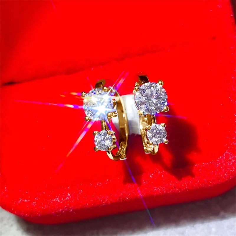 Graduated Two-Stone Moissanite Hoop Earrings in Sterling Silver — Gold-Tone two-stone pair