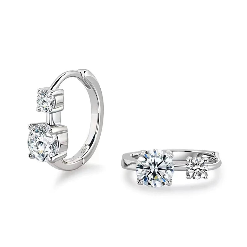 Graduated Two-Stone Moissanite Hoop Earrings in Sterling Silver — Silver