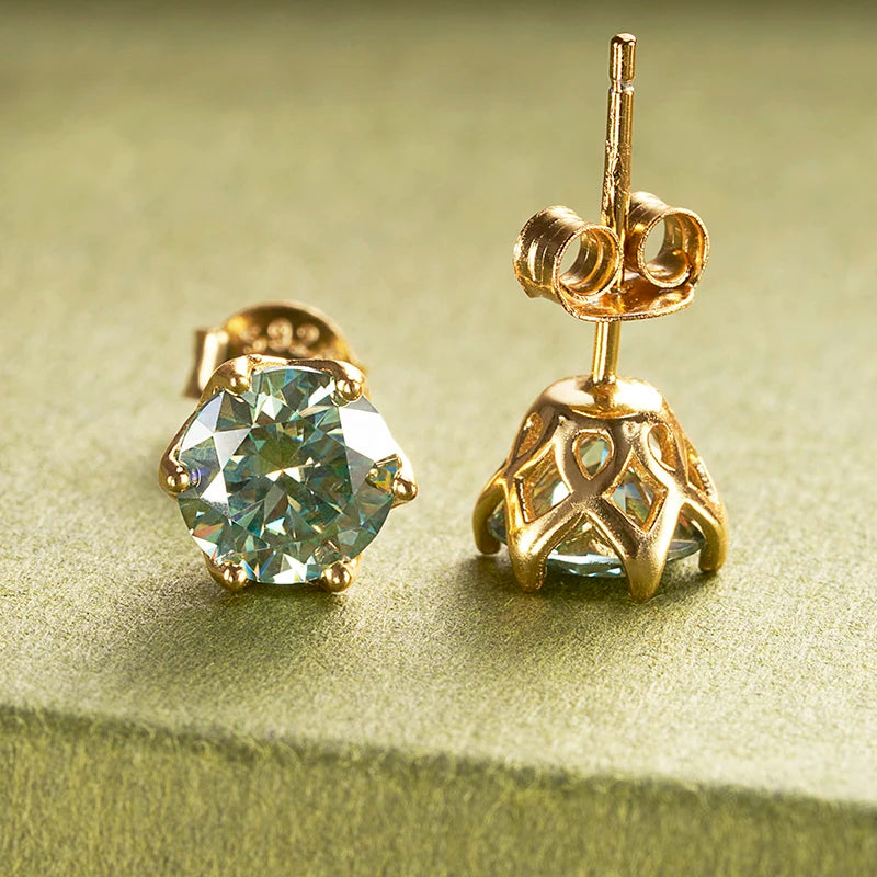 Gold-Tone Colored Moissanite Necklace, Stud Earrings & Ring Set — Blue green studs