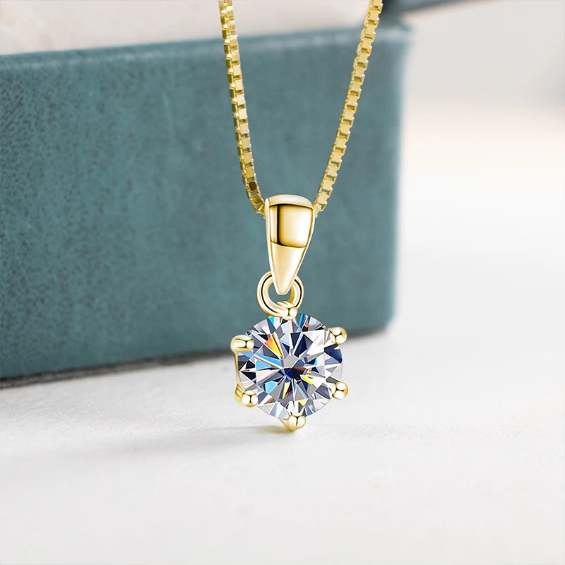 Gold-Tone Colored Moissanite Necklace, Stud Earrings & Ring Set — Pendant close-up