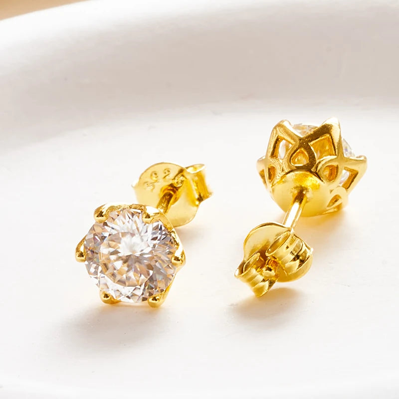 Gold-Tone Colored Moissanite Necklace, Stud Earrings & Ring Set — Stud backs