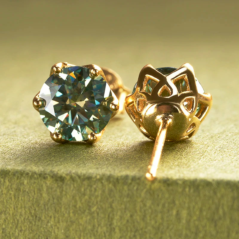 Gold-Tone Colored Moissanite Necklace, Stud Earrings & Ring Set — Stud setting detail