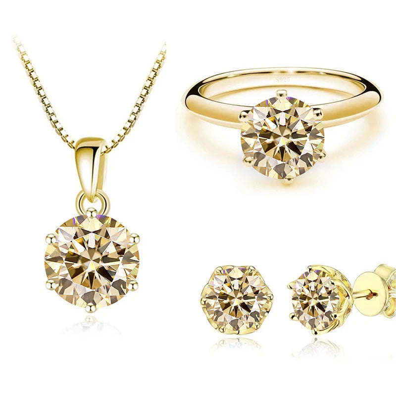 Gold-Tone Colored Moissanite Necklace, Stud Earrings & Ring Set — Light yellow set
