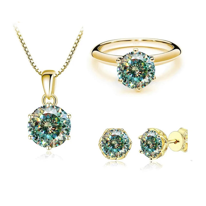Gold-Tone Colored Moissanite Necklace, Stud Earrings & Ring Set