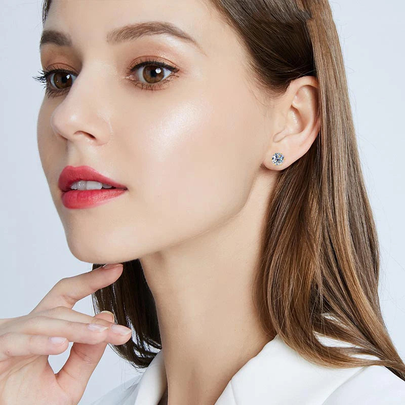 Gold-Tone Colored Moissanite Necklace, Stud Earrings & Ring Set — Earrings shown worn