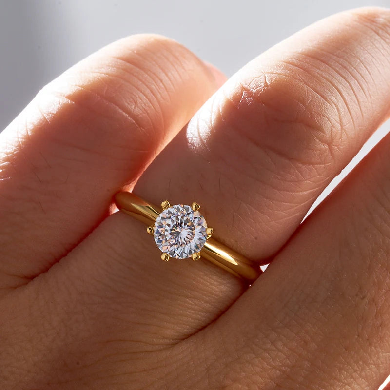 Gold-Tone Colored Moissanite Necklace, Stud Earrings & Ring Set — Ring shown worn