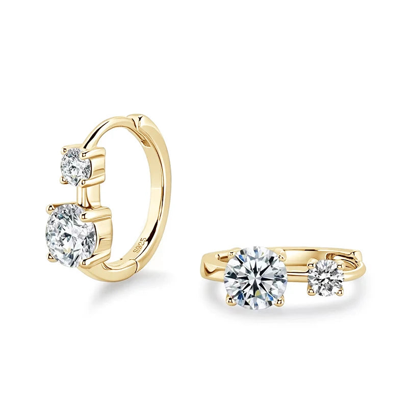 Graduated Two-Stone Moissanite Hoop Earrings in Sterling Silver — Gold-Tone