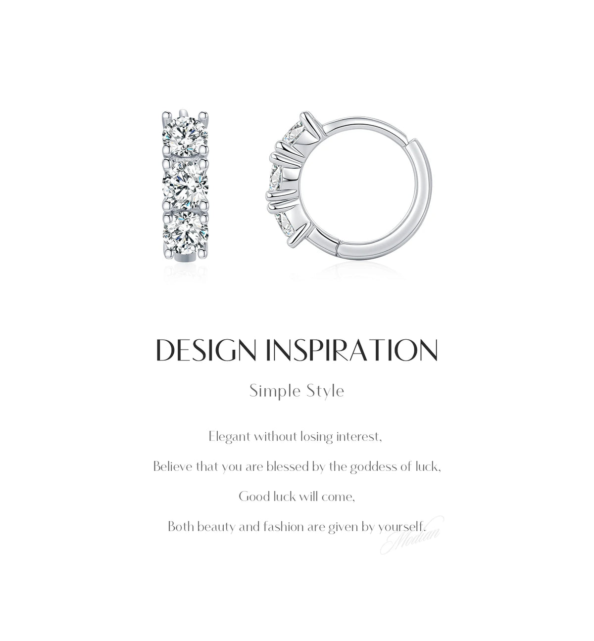Round Moissanite Huggie Hoop Earrings in Sterling Silver — Basket and closure detail