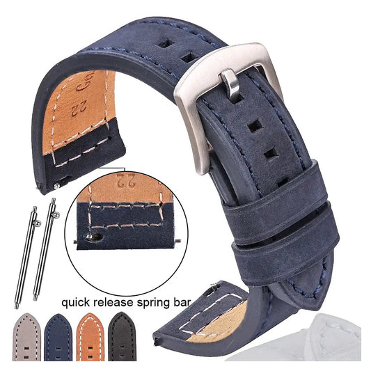 Navy blue leather band with square holes and color previews for Suunto – BandsCo Straps