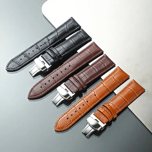 Suunto Crocodile-Pattern Leather Butterfly Band - Black, brown and cognac comparison