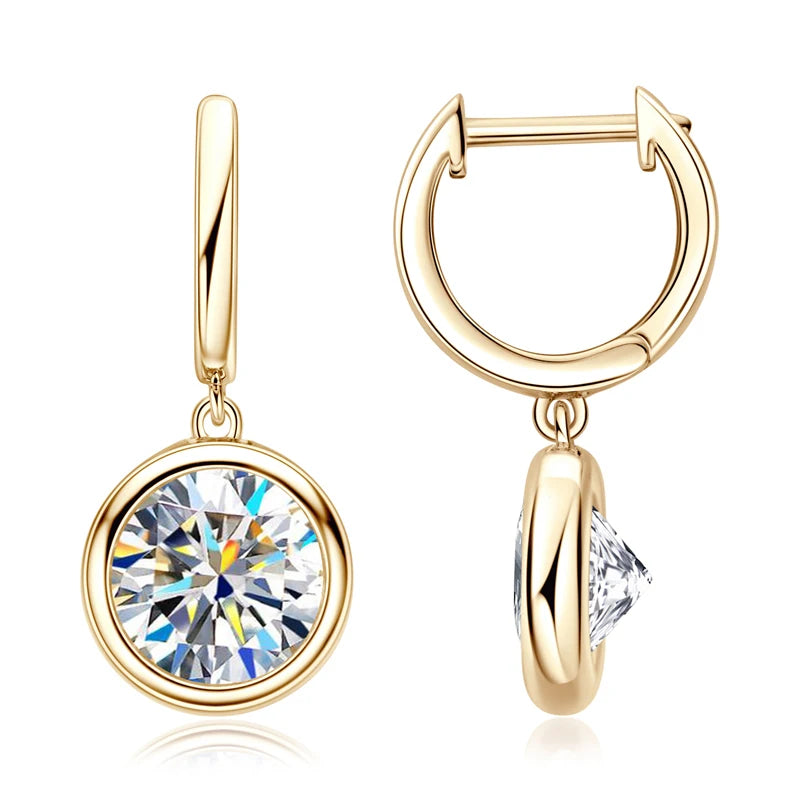 Bezel Moissanite Hoop Drop Earrings in 925 Sterling Silver — Open hinged hoop